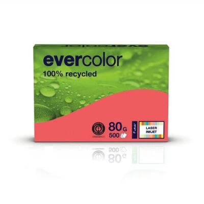 Kopierpapier Evercolor himbeerrot, A4, 80 g/qm, aus 100 % Altpapier, 1 Packung = 500 Blatt, ausgezeichnet mit dem Blauen Engel