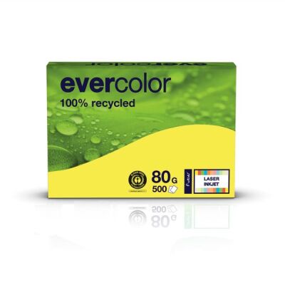 Kopierpapier Evercolor gelb, A4, 80 g/qm, aus 100 % Altpapier, 1 Packung = 500 Blatt, ausgezeichnet mit dem Blauen Engel
