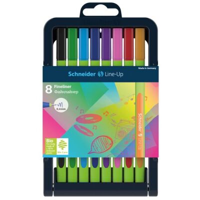 Fineliner Line-Up 0,4 mm, 8er Box, ruschfest, mit gummierten, ergonomischen Dreikantschaft, Gehäuse aus 88% biobasiertem Kunststoff