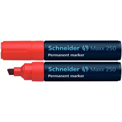 Schneider Permanentmarker 250 mit Keilspitze 2-7mm, rot, Gehäuse zu 95 % aus Recycling-Kunststoff