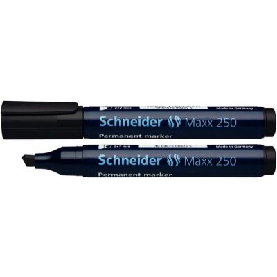 Schneider Permanentmarker 250 mit Keilspitze 2-7mm, schwarz, Gehäuse zu 95 % aus Recycling-Kunststoff