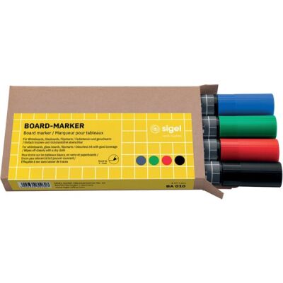 Board-Marker, 2-3 mm, Rundspitze, abwischbar, schwarz, blau, rot, grün, Etui mit 4 Stiften