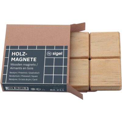 Holz-Magnet, quadratisch, 33x33x9mm, Haftkraft: 20 Blatt (A4, 80g/qm), Packung à 4 Stück