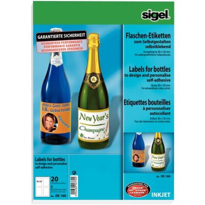 Flaschen-Etiketten ws 80x120mm hochweiss, hochglänzend sk, 120g