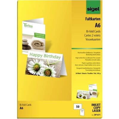 Faltkarten, weiß, zum Selbergestalten, A6 (A5), 185 g/qm, für Ink/Laser/Copy, 50 Blatt