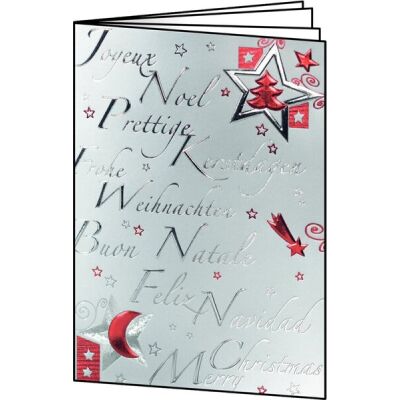 Weihnachts-Karten inkl. Umschläge Silver Star Rot/Silberprägung