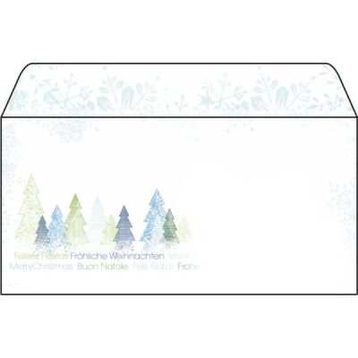 Weihnachts-Umschlag Trees DL, 90g, gummiert, für Inkjet u. Laserdrucker