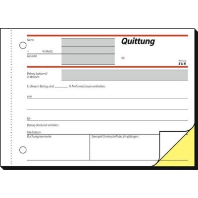 Quittung A6 quer 1.u.2.Bl. bedruckt sd, mit Sicherheitsdruck