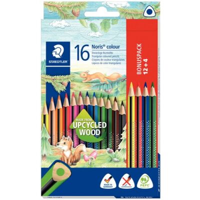Farbstiftetui Noris colour, dreikant, 16er Karton-Etui, davon 4 Gratiszugaben, aus WOPEX Naturfaser-Verbundwerkstoff, nachhaltig und umweltfreundlich, Ø Stift ca. 8 mm, Ø Mine ca. 3 mm,