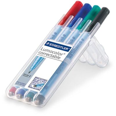 Lumocolor correct Folienstift F 4er Etui, schwarz, blau, rot, grün