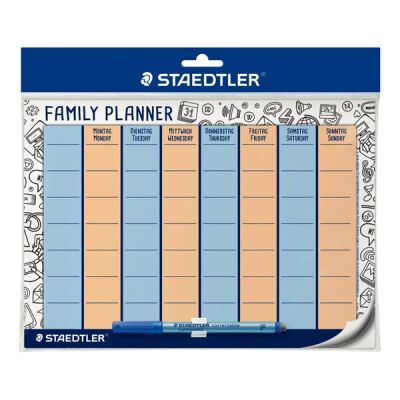 Familienplaner Lumocolor, DIN A4, inclusive Stift + Klemme, selbstklebend, korrigierbarer, trocken und nass abwischbar