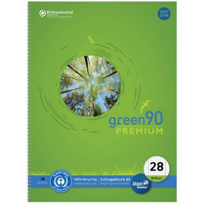 Green Collegeblock, A4, kariert, 80 Blatt, 90 g/qm, LIN28, mit Randlinien