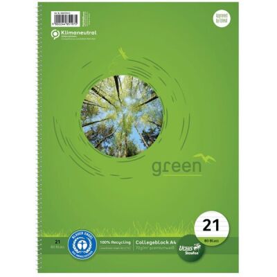 Green Collegeblock, A4, liniert, 80 Blatt, 70g/qm, LIN 21