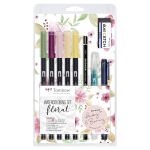 Watercoloring Set, Floral, 5 farbige Brush Pens, 1...