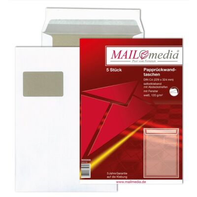 Versandtasche C4, Papprückwand, HK, mit Fenster, 120 g/qm, weiß