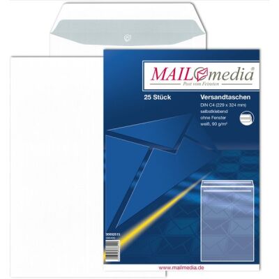 Versandtasche C4, ohne Fenster, SK, 90 g/qm, weiß