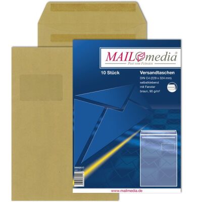 Versandtasche C4, mit Fenster, SK, 90 g/qm, braun