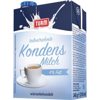 Kondensmilch, 4 % Fett, 340 g, teilentrahmt, eingedickthomogenisiert, wärmebehandelt