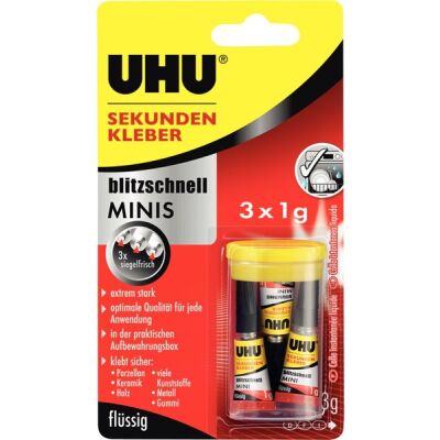 Sekundenkleber UHU Minis 3x1g Tuben Infokarte 3g