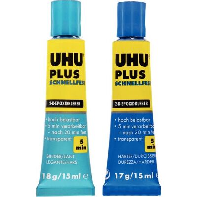 Plus Schnellfest UHU Tube Binder u. Tube Härter Hängekunststoffbox 35g