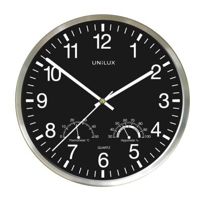Wanduhr WETTY Ø30cm, grau, mit Thermo-und Hygrometer und Sekundenzeiger, Batterie (enthalten).