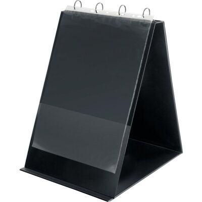 Tischflipchart, A4 hoch, 4-Rund-Ring Ø 20mm, inkl. 10 Hüllen, schwarz