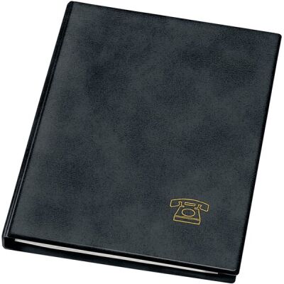 Telefonringbuch, A5, schwarz, PVC, 4-Ring, 16mm, Goldprägung, Ledernarbung mit 12tlg.Register A-Z und  25 Blatt-Einlage