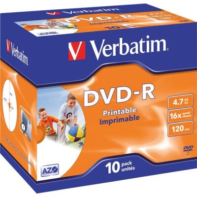 Rohling DVD-R, 4,7 GB/120 Min., 16-fach, im Jewel Case, inkjet bedruckbar, 1 VE = 1 Pack á 10 Stück