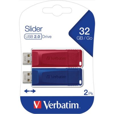 Speicherstick USB 2.0, 32 GB, StorenGo Slider, Multipack, Farben: rot, blau, VE = 1 Blister à 2 Stück