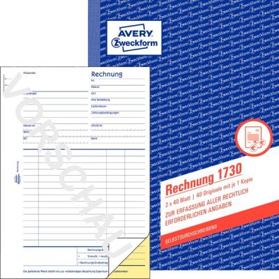 Rechnung, A5, selbstdurchschreibend, 1 Durchschlag, Mikroperforation, 2 x 40 Blatt