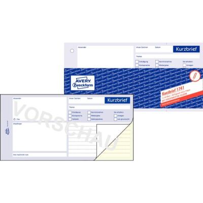 Kurzbrief 1/3 A4, selbstdurchschreibend, 1 Durchschlag, Seitenverleimung, 2 x 40 Blatt