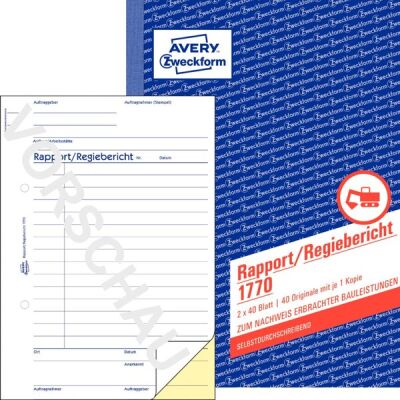 Rapport/Regiebericht, DIN A5, weiß/gelb, selbstdurchschreibend,  gelocht, mit Mikroperforation, 2 x 40 Blatt