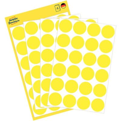 Markierungspunkte, gelb, Ø 18 mm, permanent, 1 Packung = 4 Blatt = 96 Stück