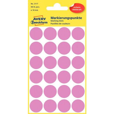Markierungspunkte, rosé, Ø 18 mm, permanent, 1 Packung = 4 Blatt = 96 Stück