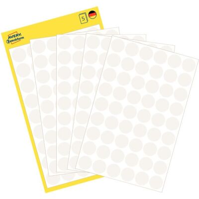 Markierungspunkte, weiß, Ø 12 mm, permanent, 1 Packung = 5 Blatt = 270 Stück
