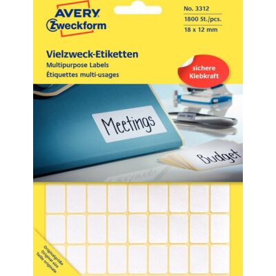 Vielzweck-Etiketten, 18 x 12 mm, weiß, permanet, handbeschriftbar, 1 Packung = 25 Blatt =  1.800 Etiketten