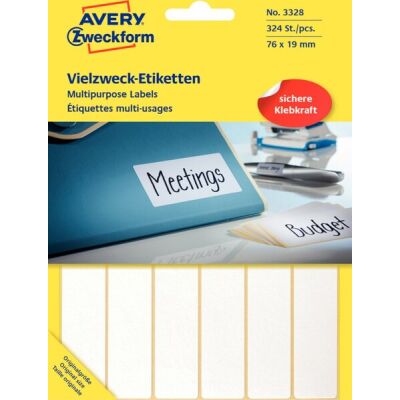Vielzweck-Etikett, handbeschriftbar, permanent, 76 x 19 mm, weiß, 1 Packung = 27 Bogen = 324 Stück