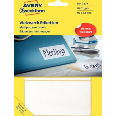 Vielzweck-Etikett, handbeschriftbar, permanent, 98 x 51 mm, weiß, 1 Packung = 28 Bogen = 84 Stück