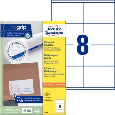 Universal-Etiketten, bedruckbar, permantent, 105 x 70 mm, weiß, Rand an Kopf + Fuß, 1 Pack = 100 Blatt = 800 Stück