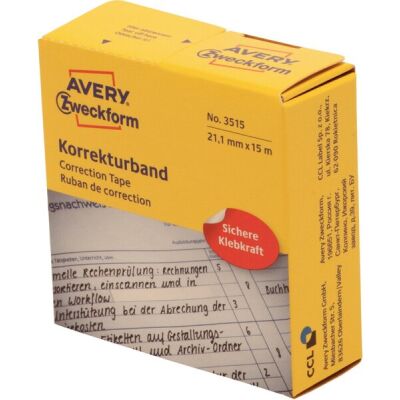 Korrekturband im Spender, 21,1 mm x 15 m, weiß, ablösbar, für 5 Zeilen (Schreibmaschine),  handbeschriftbar, blickdicht