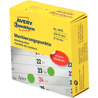Markierungspunkte, Ø 19mm, grün, permanent, 250 Etiketten, Rolle