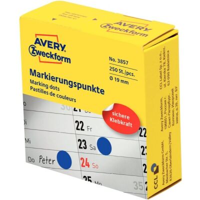 Markierungspunkte, Ø 19mm, blau, permanent, 250 Etiketten, Rolle