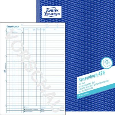Kassenbuch, A4, weiß, EDV-gerecht, mit Mikroperforation, allseitig gelocht, nur Originale, mit Blaupapier, 100 Blatt