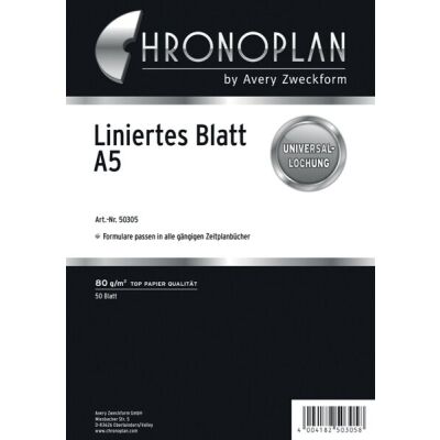 Chronoplan Liniertes-Blatt, DIN A5, Papier, 148 x 210 mm, Inhalt: 50 Blatt