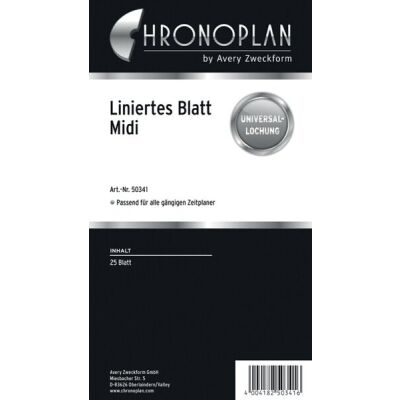 Chronoplan Liniertes-Blatt, Midi, 96 x 172 mm, Inhalt: 25 Blatt