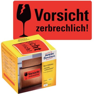 Warnetiketten "Vorsicht zerbrechlich!", 100 x 50mm, neonrot, 200 Etiketten auf 1 Rolle