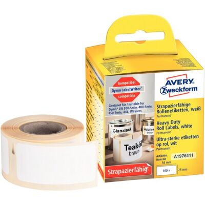 Rollenetikett, strapazierfähig, 25 x 54 mm, weiß, ersetzt Dymo: A1976411,  1 Packung = 1 Rolle = 160 Stück Etiketten