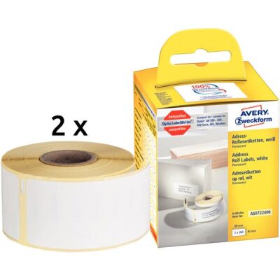 Rollenetikett, 89 x 36 mm, permanent, weiß, ersetzt Dymo: S0722400, 1 Packung = 2 Rollen = 520 Etiketten