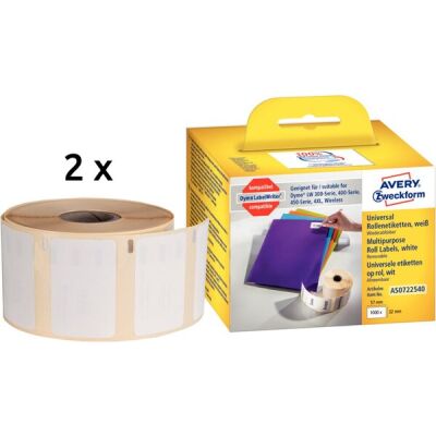 Rollenetiketten, 57 x 32 mm, ablösbar, weiß, ersetzt Dymo: S0722540, 1 Packung = 1 Rolle = 1000 Etiketten