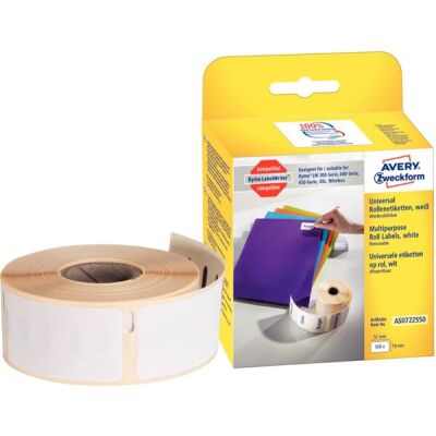 Rollenetiketten, 19 x 51 mm, ablösbar, weiß, ersetzt Dymo: S0722550, 1 Packung = 1 Rolle =  500 Etiketten